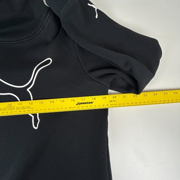 Puma Sweatshirt Women Medium Black Asymmetrical Cowl Neck Fleece Logo Pullover - Picture 8 of 13